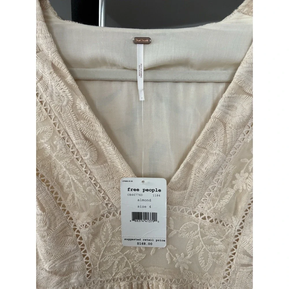 $168 Free People Mountain‎ Laurel Lace Crochet Dress Almond Beige Ivory 4 S NWT